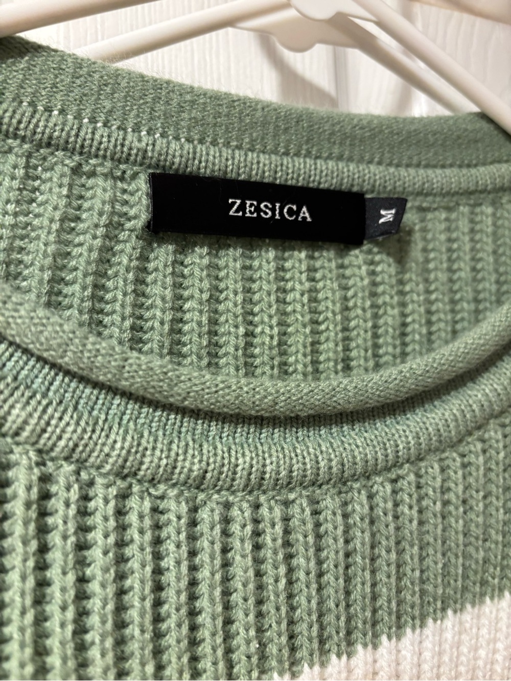 Zesica Olive Green and White Striped Ribbed Crewneck Sweater - Picture 2 of 2